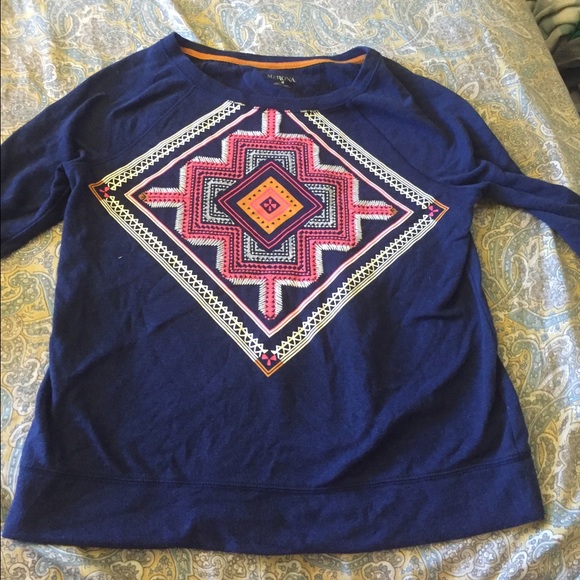 Navy blue sweater with bright tribal design - Picture 1 of 2
