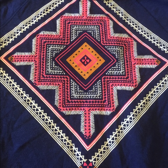 Navy blue sweater with bright tribal design - Picture 2 of 2
