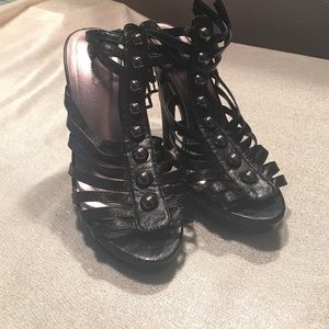 Black Leather Studded Heels