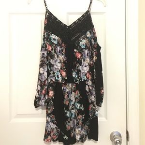 Floral Romper with Shoulder Cutouts