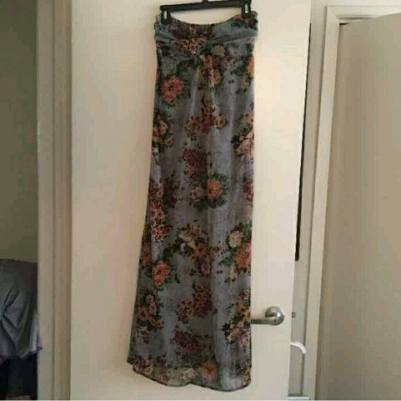 Romantic Strapless Floral Maxi Dress Vintage Rose