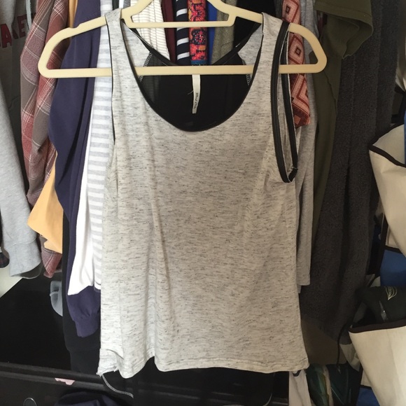 Gray tank top with black sheer back