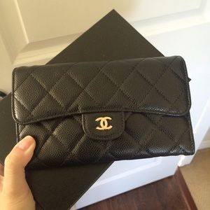 Chanel Black Caviar Flap Wallet