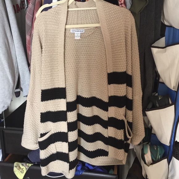 beige and black knit cardigan