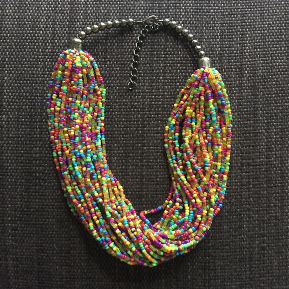 Multicolor multi strand beaded choker necklace