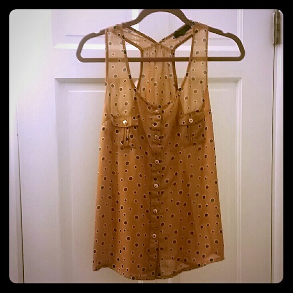 Sheer mustard yellow patterned sleeveless top