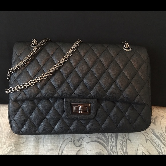 Black stitched convertible bag