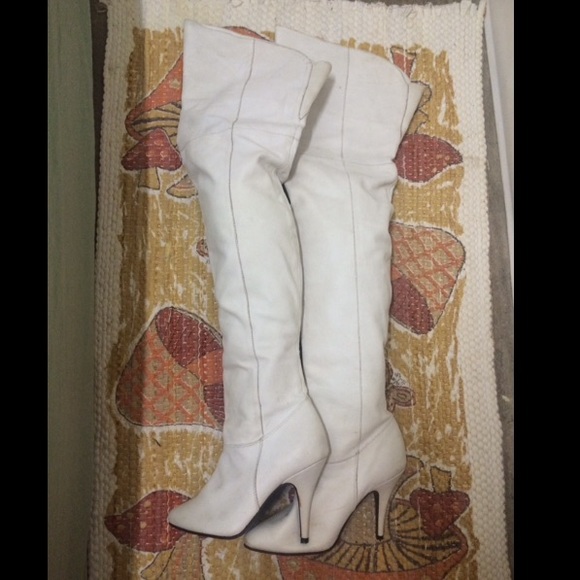 💫Sexy white leather over the knee GoGo boots