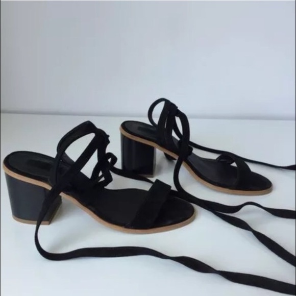 Top shop black suede lace up block heel sandal