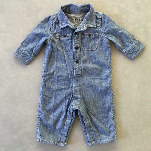 Baby Gap 1969 Chambray Denim One piece- Sz 3-6 mos - Picture 1 of 4