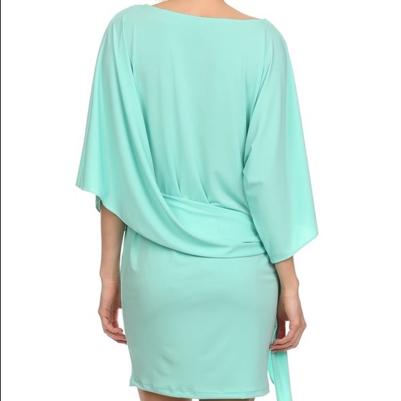 Mint short dress with wrap sleeve - Picture 2 of 4