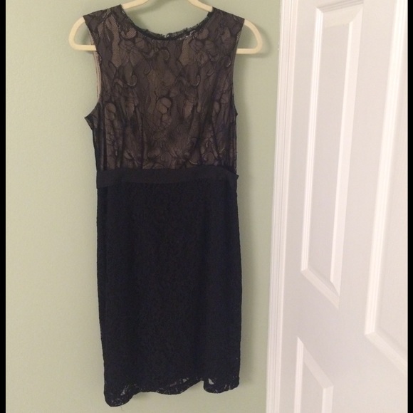 T Tahari gold and black lace dress