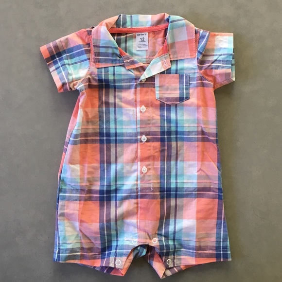 Carters plaid collar button-up one piece- Sz 12 mo - Picture 1 of 4