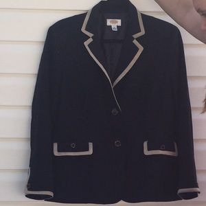 Talbots Size 16 Navy Blazer with Tan Trim