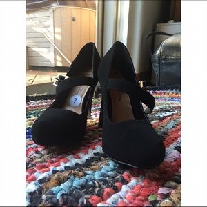 Black Suede Mary Jane Style Heels