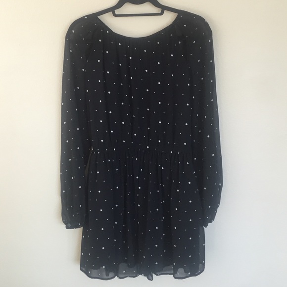 Black Chiffon Long Sleeve Polka Dot Dress - Picture 1 of 2