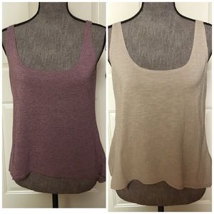 Bundle of Two high low tank tops. Tan & purple