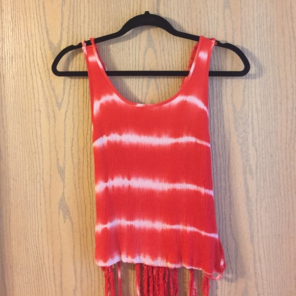 Orange and white crop top, patterned back