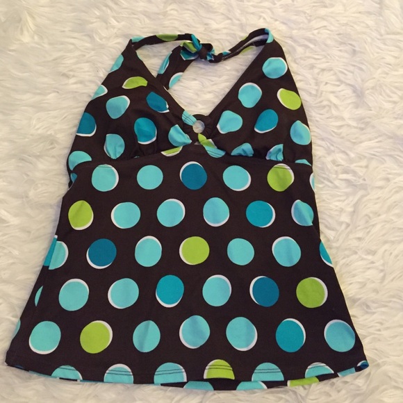 Jantzen tankini top NWT brown blue Polka Dots
