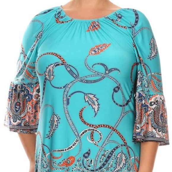 SALE!! PLUS SIZE blue patterned A line dress - Picture 2 of 4