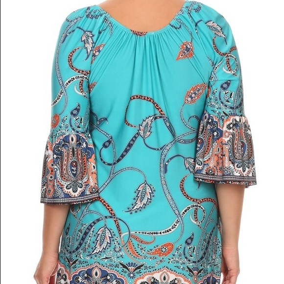 SALE!! PLUS SIZE blue patterned A line dress - Picture 3 of 4