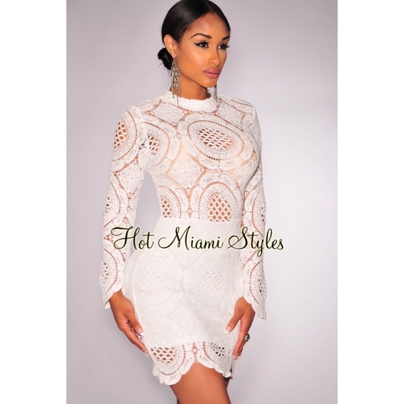 White crochet mock neck dress