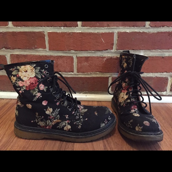 Floral combat boots