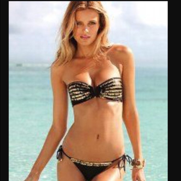 VS Black with Gold Sequin Bathing Suit Top!👙