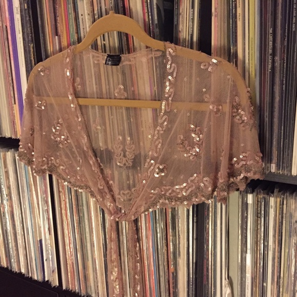 Blush pink hand sequined capelet