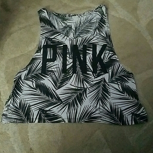 PINK Black Palm Crop Tank Top