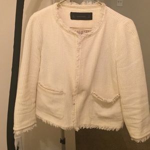 Zara White Fringe Blazer