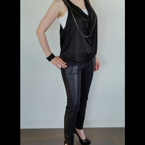 Ann Taylor pants with faux leather panels.