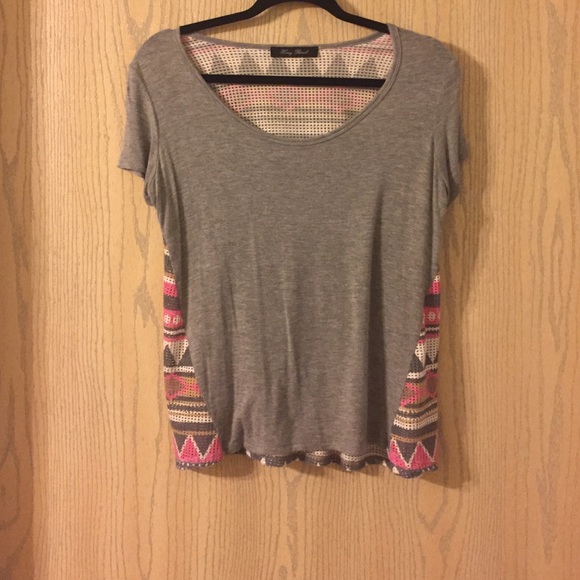Gray top with colorful mesh on back