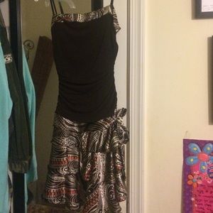 Strapless brown dress with flared bottom