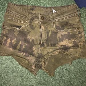 Camo denim shorts
