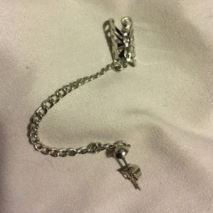 Earring with attached butterfly ear cuff