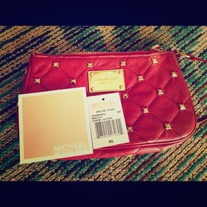 Michael Kors Red Leather & Gold Studded Wristlet