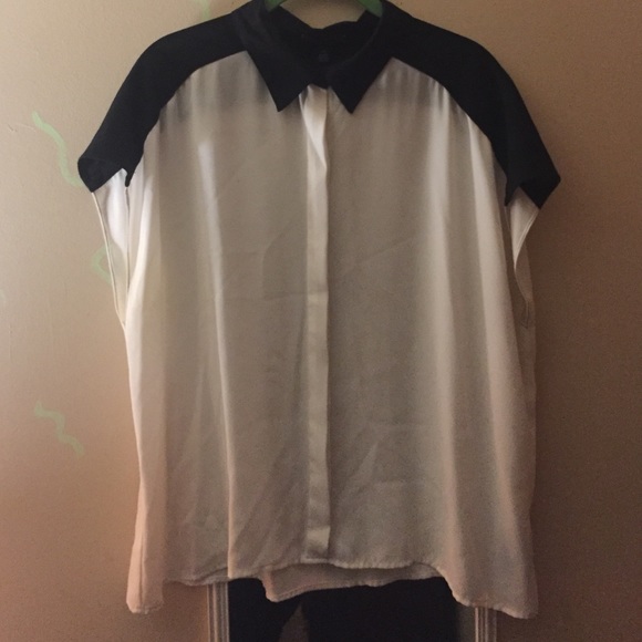 Black and white button up blouse