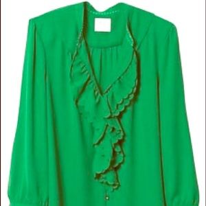 Anthropologie Green Ruffle Blouse