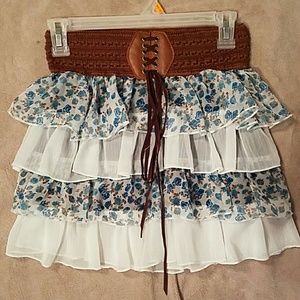 Blue and brown floral skirt