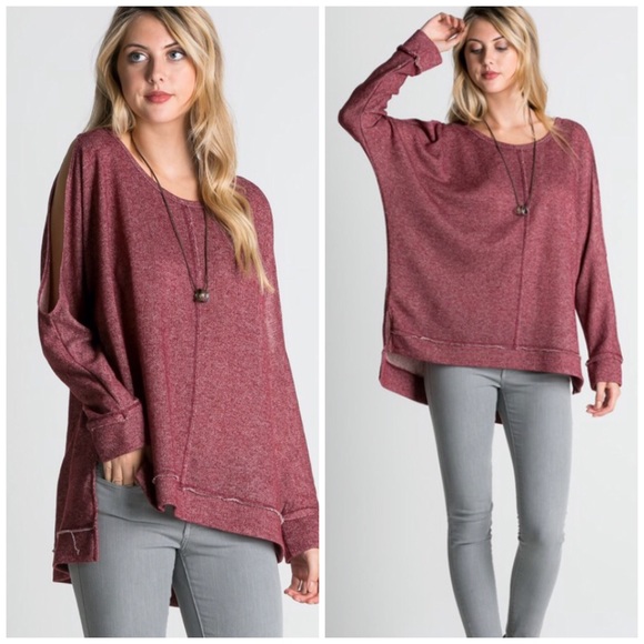 New Arrival French Terry Slit Shoulder Tunic - Picture 2 of 4