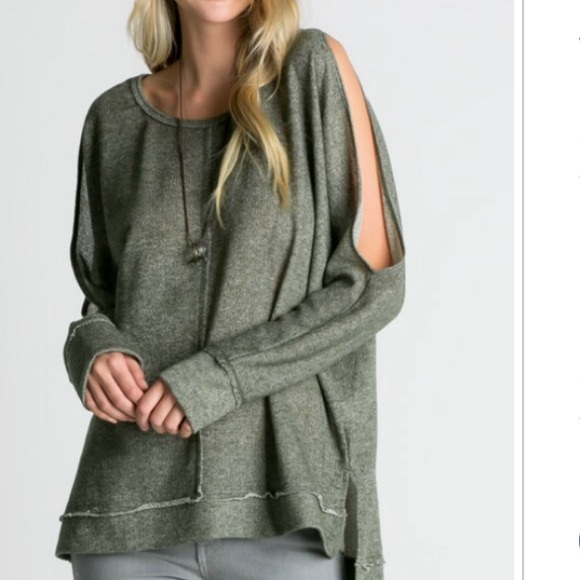 New Arrival French Terry Slit Shoulder Tunic - Picture 4 of 4