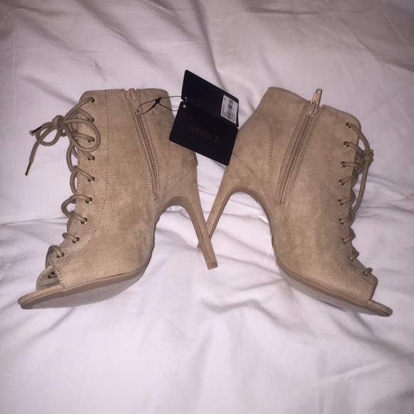 Tan Suade Lace-Up Booties - Picture 1 of 3