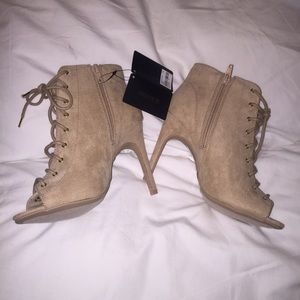 Tan Suade Lace-Up Booties