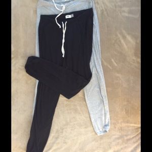 Sweatpants, grey cardigan, and maroon sweater