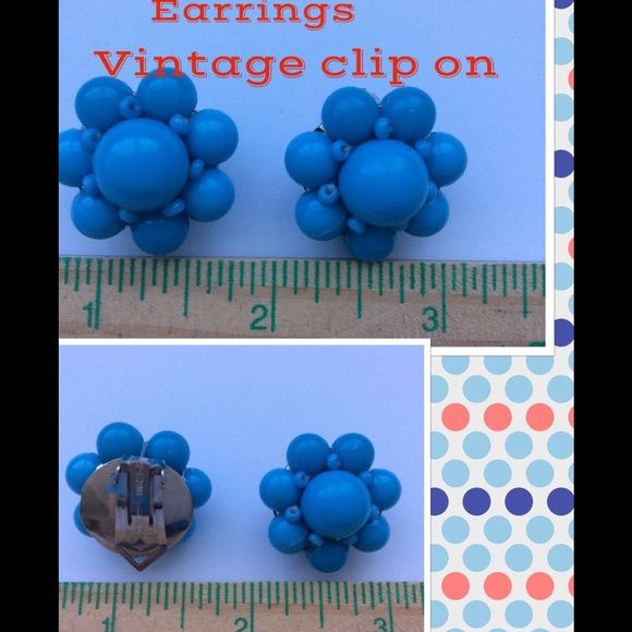 Vintage clip on earrings blue earrings clips florets clips mid Century modern