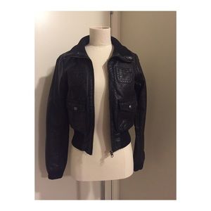 Faux-leather biker jacket