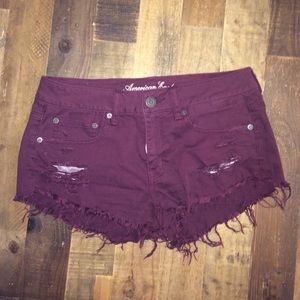 American Eagle Maroon/Purple Denim Shorts