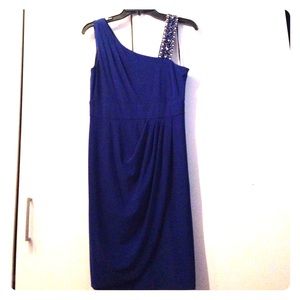 Formal beautiful blue dress with shoulder beading