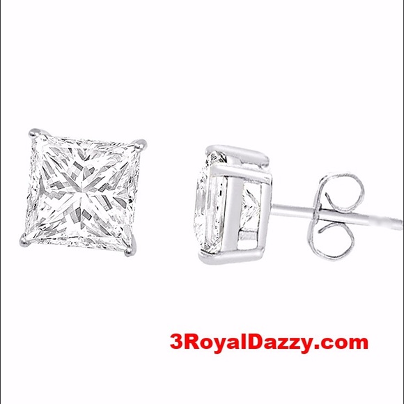 3 Royal Dazzy Jewelry - Sterling Silver 1ct CZ Princess Square Cut Earring